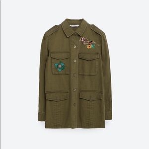 Zara Jacket - Army Green - Embroidered - Size M - NWT